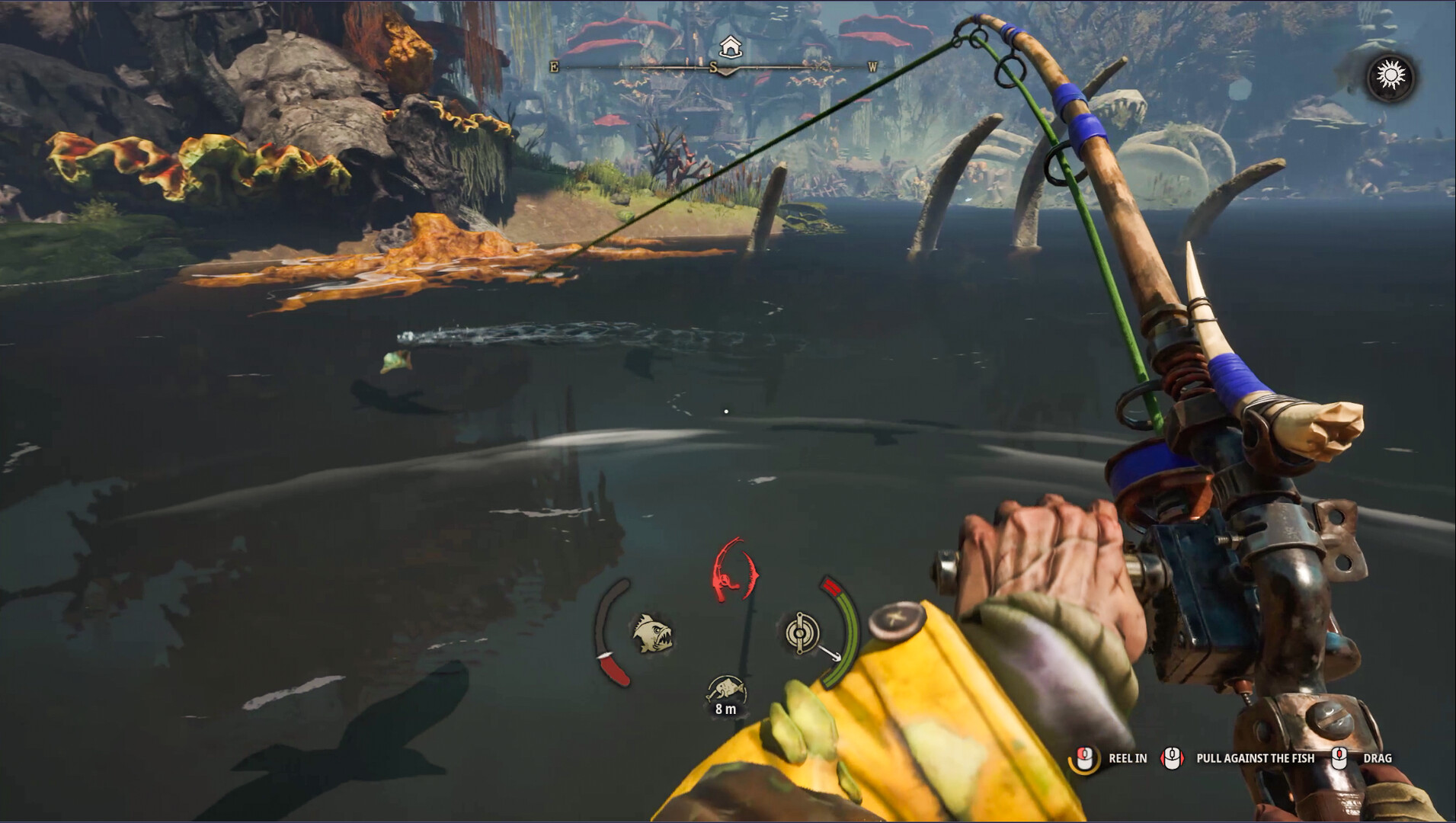 First-person rod cast over the trawler's bow in the Submerged Lands